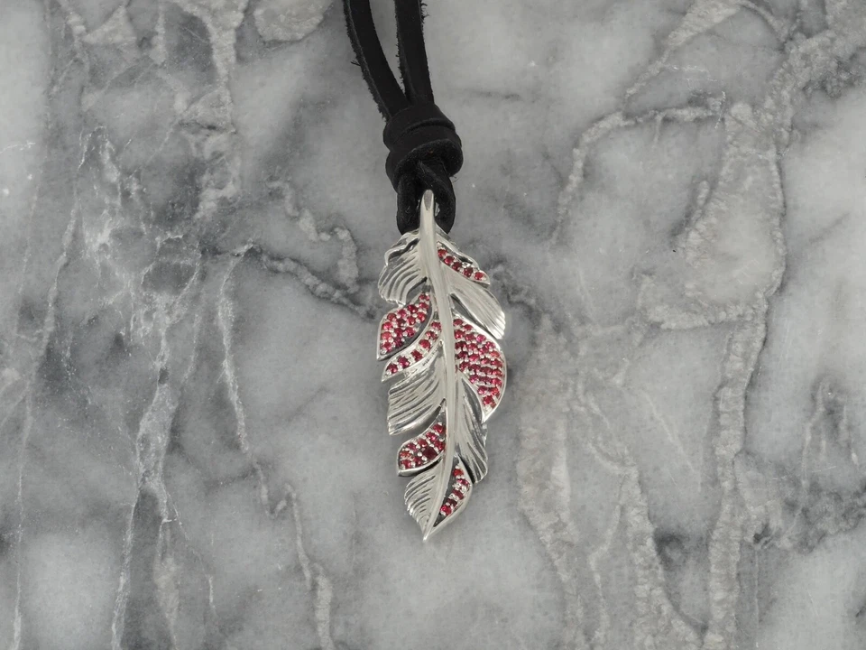 Sterling Silver Pendant Feather Red Sapphires - Image 2 of 3