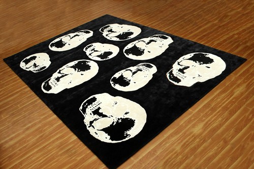 Black Hand tufted Natural Wool Area Rug Modern Living Room Abstract carpet 3x5ft - Picture 2 of 10