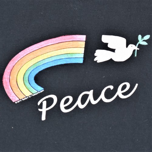 Teddy’s Ts Peace Dove Rainbow T-Shirt Disability Social Justice Pride Black YM - Picture 2 of 10