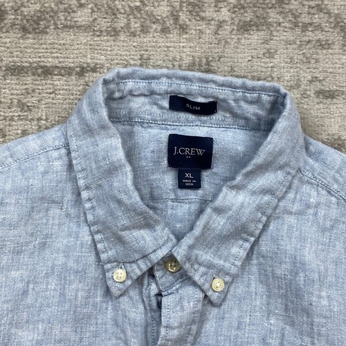 J Crew Linen Button Up Shirt Extra Large Blue Outdoors Preppy Casual Hiker Trekk - Picture 2 of 7