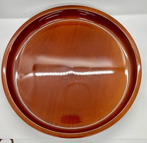 Japanese Shunkei Nuri Lacquer Ware Tray Vtg Obon Wood Round Brown 10.25 Inch - Picture 2 of 5