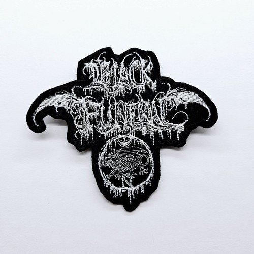 BLACK FUNERAL White LOGO SHAPED EMBROIDERED PATCH