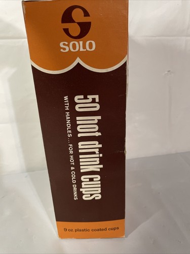 Vtg Solo 50 Hot Drink Cups. NOS. Gold Brown Plastic Lined. Fold Handles. Sealed - Picture 5 of 7