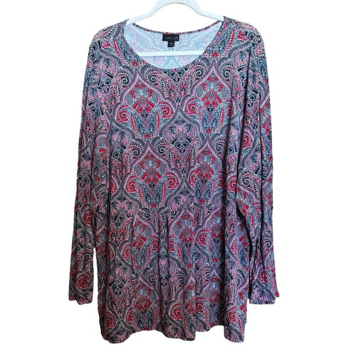 Top donna collezione Jill Wearever 3X blusa multicolore Paisley Boho elasticizzato - Foto 1 di 9