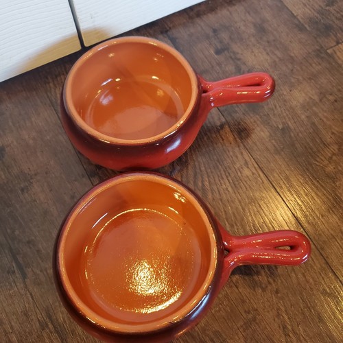 DeSilva Terracotta Soup Crock Bowl with Handle Red Set of 2 Loop Handle - Picture 2 of 11