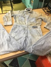 VTG Distressed Herringbone Blue Stripe Work Coveralls Med-Talon Zip