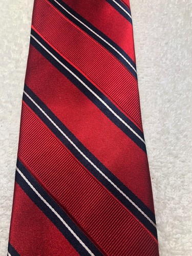 MERONA MENS TIE RED WITH NAVY BLUE WHITE STRIPES 3.25 X 60 - Picture 3 of 4