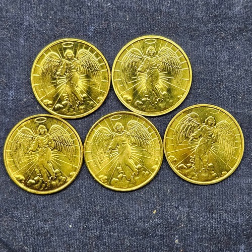 5 Vintage Guardian Angel-Double-Sided Gold Plated Good Luck Coins