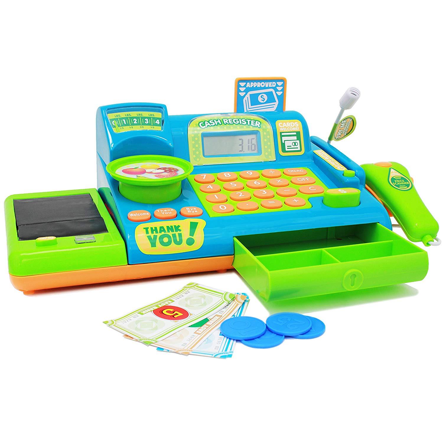 Pretend Grocery Store Cash Register Set- Belt Scanner Intercom Scale Credit Card Pretend Grocery Store Cash Register Set- Belt Scanner Intercom Scale Credit Card