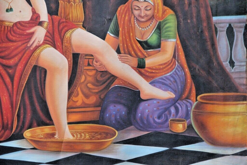 Vintage Oil Painting On CANVAS Rajasthani Queen Getting Ready Fine Art Original - Picture 7 of 13