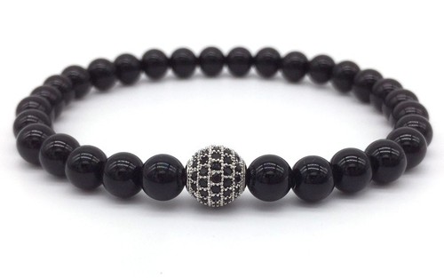 Charm Hochwertig 8 mm Lava Matt Stein Perlen Schwarz CZ Ball Männer Charm Armbänder - Bild 29 von 110