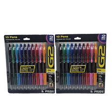 2-Pack Pilot G2 Premium Gel Roller Pens 10 Assorted Colors w/2 New .07mm Fine