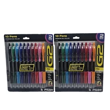 2-Pack Pilot G2 Premium Gel Roller Pens 10 Assorted Colors w/2 New .07mm Fine
