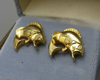 MENS CUFFLINKS LARGE MOUTH BASS FISH in Display Box Vintage Jewelry DB238
