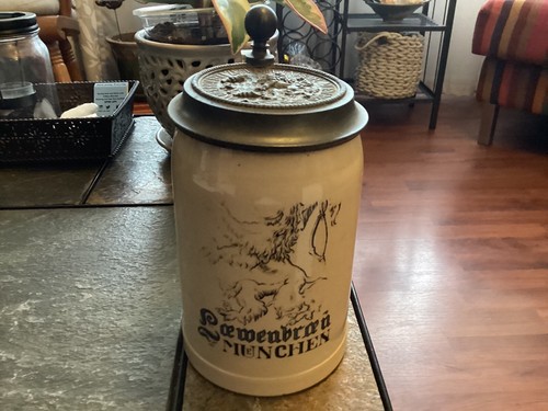 Early Merkelbach & Wick Lowenbrau Lidded Stein Factory Error Faint Lion Print - Picture 1 of 9