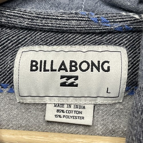 BILLABONG Men’s Large Button up Fleece Flannel Jacket Hoodie Striped Blue Gray - Picture 3 of 6