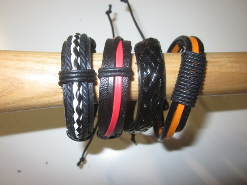 1 SET of 4 Leather Bracelets Youth Women Men Braided LEATHER Wristband Rope NEW! - Picture 8 of 17
