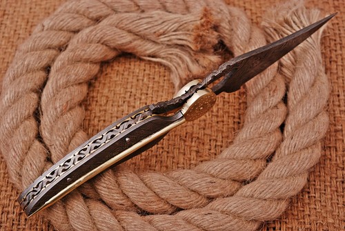 HAND FORGED DAMASCUS STEEL FOLDING POCKET KNIFE W/ DAMASCUS STEEL HANDLE AH-1053 - Picture 6 of 6