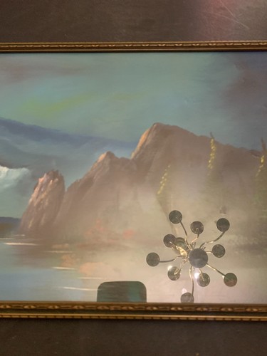 Vintage 1930's Oil Painting Mountain Landscape on Board in Wooden Frame - Bild 4 von 6