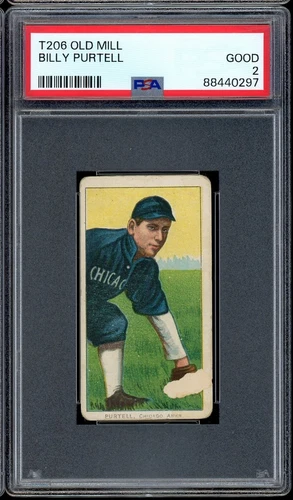 1909-11 T206 Old Mill Baseball Billy Purtell PSA 2