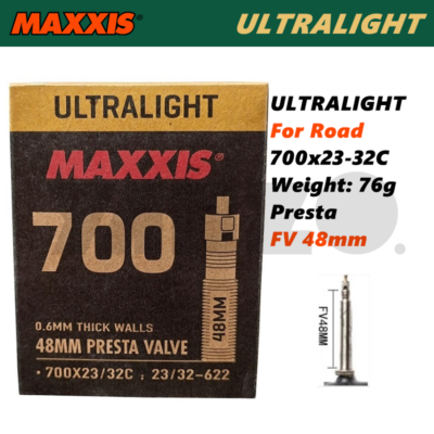Maxxis Welter Weight 700x23-32C 48mm Bike Inner Tube Presta FV, 4Pack, STB2 Maxxis Tube 700 x 23⁄32C Presta 48mm ⁄ 60mm - Welter Weight - Bike