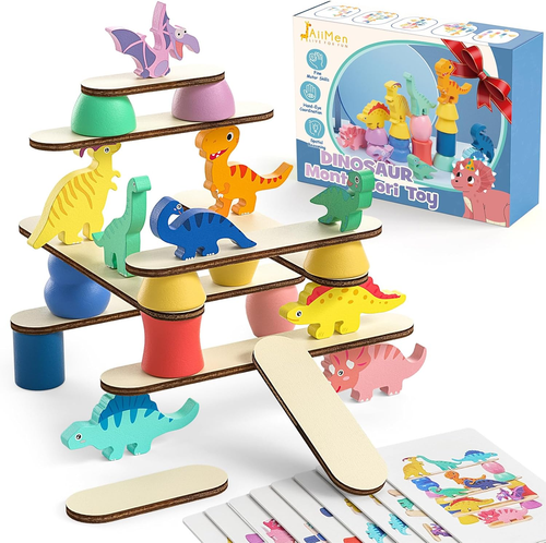 Montessori Dinosaur Toys for 1-4 Year Old Toddlers, Wooden Dinosaur Blocks So... - Picture 12 of 12