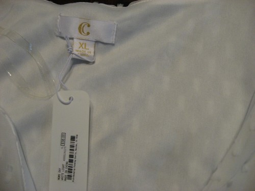 Charming Charlie, White Semi Sheer,Swiss Dot,LinedFlutter Top,S/Slv,Tie front,XL - Picture 2 of 8
