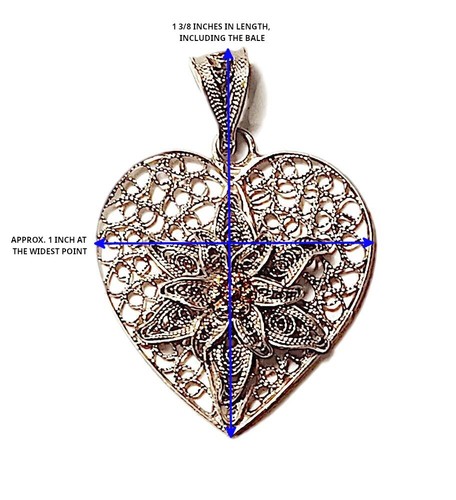 Filigree Flower Heart Pendant Vintage 800 Silver Wire Scroll Work Ornate Lacy - Picture 2 of 7
