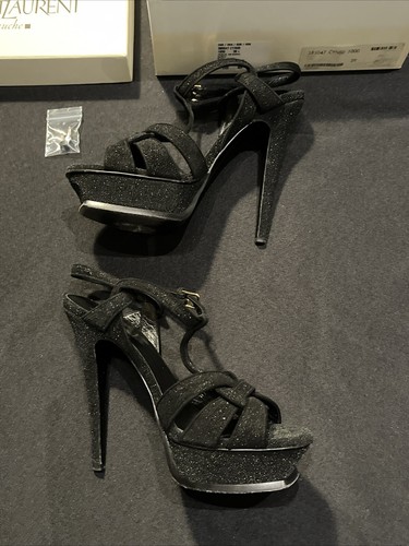 SAINT LAURENT CUARZO BRILLO PLATAFORMA TACONES YSL SANDALIAS ZAPATOS 9 US 39 AUTÉNTICOS - Imagen 19 de 24