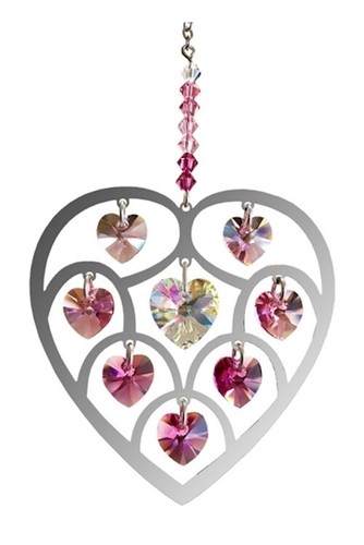 Grande ROSA PROFUNDA Cristal Metal Corazón Colgante Atrapador del Sol San Valentín Caja Regalo - Imagen 2 de 3