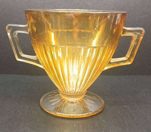 Vintage Economy Glass Co. Iridized Marigold Handled Sugar Bowl - Picture 3 of 6