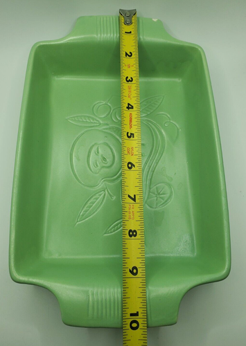 Vintage Shawnee Apple & Pear Dish Green Serving Dish Square with Handles - Picture 10 of 13
