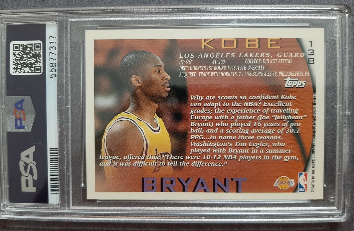 コレクション Kobe Bryant NBA topps card 138 Kobe Bryant 1996 Topps Basketball Rookie Card RC #138 Graded