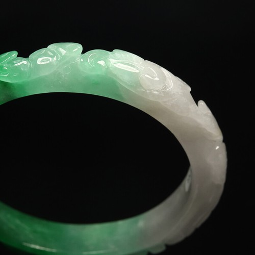 57 mm Natur Weiß Smaragd Grün Jadeit Jade Armreif Armband Blume A-X-FP5608 - Bild 9 von 12