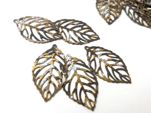 16pcs Leaf earring charm brass textured bead 1 hole Rustic aged patina DIY 312 - Picture 2 of 4