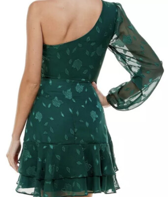 Green Peacock Cocktail Dress Jr Sz 9 One Sleeve Fit and Flare. Macy's Msrp  $59 | eBay