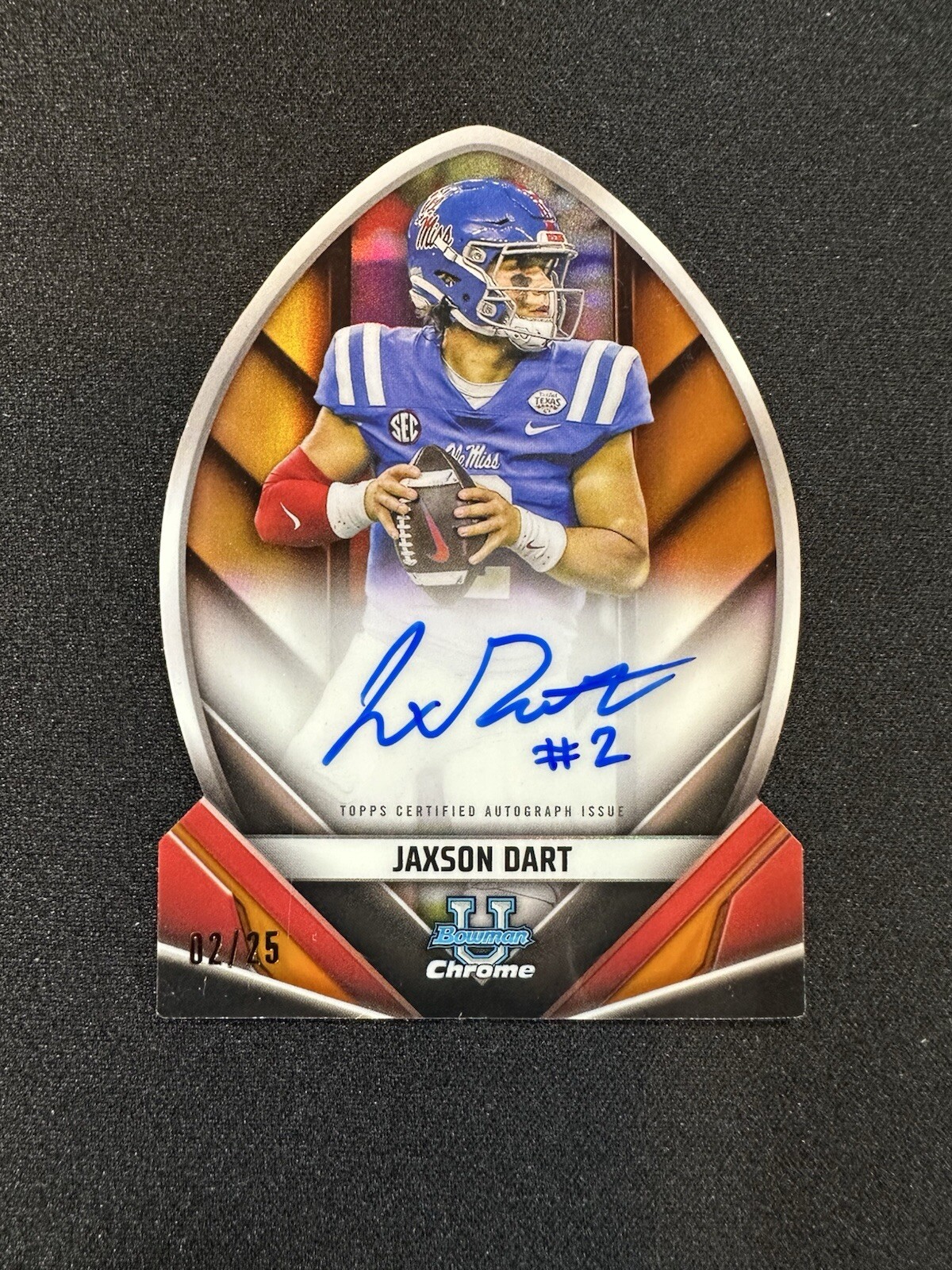 Jaxson Dart 2023 Bowman U Chrome Future Of Football Orange Auto 2/25 JERSEY #