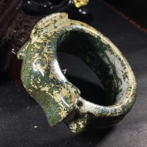 Collection Chinese antique bangle hand-carved old jade dragon bracelet 68mm
