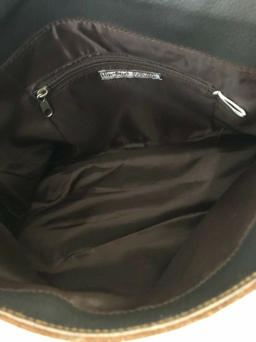 Purse Large Bag 100% Leather Brown Cut Out Crossbody Shoulder - Picture 8 of 9