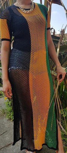 Women’s Jamaican Maxi Mesh Marina Rasta Dress Net sheer Beach Holiday Summer - Picture 4 of 5