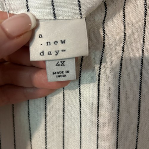 Womens A New Day Linen Blend Shift Dress White Black Pin Stripe Size 4X POCKETS - Picture 4 of 7