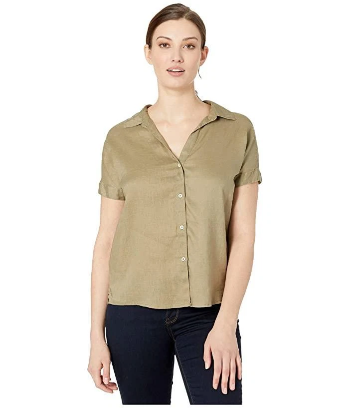 Elliott Lauren 297545 Short Sleeve Linen Shirt (Sage) Women's