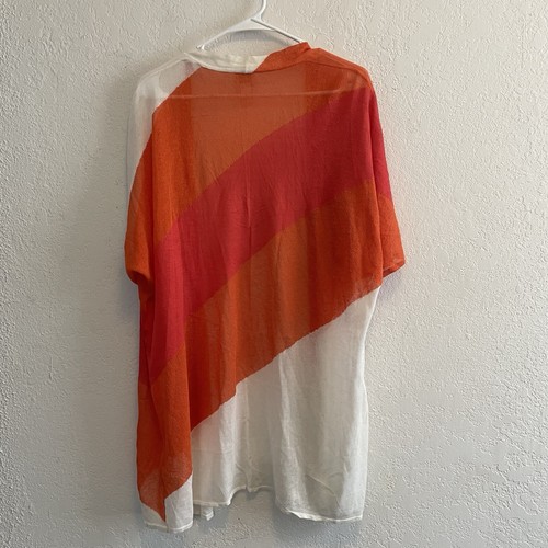 Chico’s 3 US XL Short Sleeve Open Front Longline Cardigan Kimono Orange Pink - Picture 7 of 7