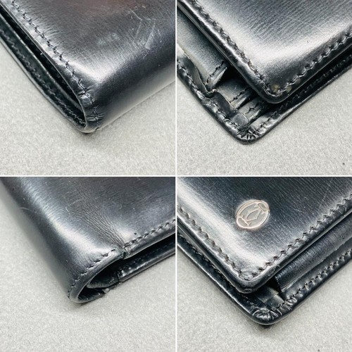 Pasha de Cartier Men's Bifold Wallet Black Purse Leather 2C Metal Logo Authentic - Picture 5 of 15