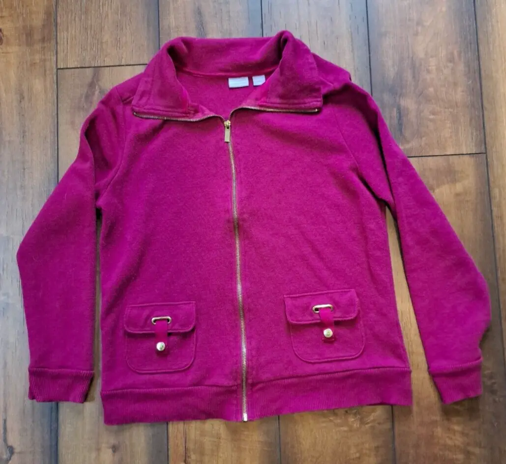 Laura Scott Deep Pink Zip Front Sweater WOMEN'S M Cardigan Cotton High Neck  | eBay