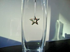 VINTAGE 1980s 3D 5 POINT STAR RED GREEN BLUE RHINESTONES GOLD TONE SLIDE PENDANT