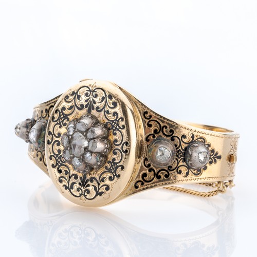 Antique bangle (14k gold) with diamonds - Picture 2 of 11