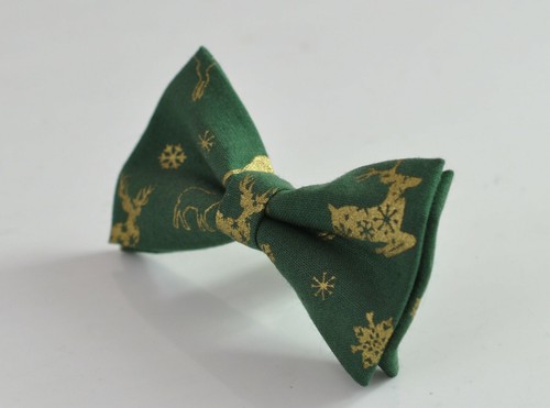 Xmas Christmas Elk Deer Green Gold Bow tie bowtie and Elasitc Suspenders - Picture 10 of 22
