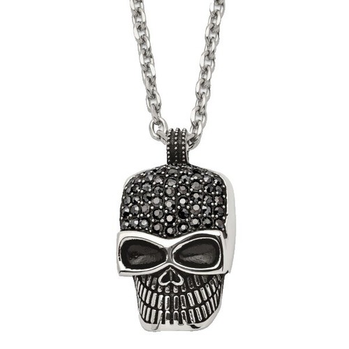 SILVER TONE GOTHIC CROSS black glass stone crucifix necklace