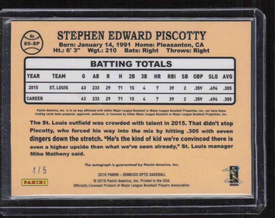 Donruss Optic #85-SP Stephen Piscotty 2016 rojo/5 - Foto 2 de 2